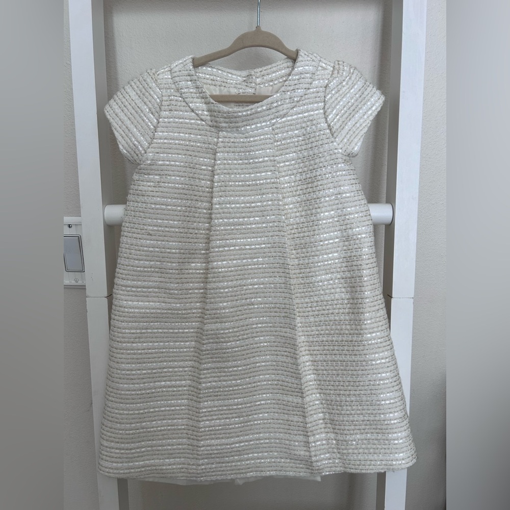 Janie and Jack Cream Sparkle Short Sleeve A-Line Dress- Baptism, Easter